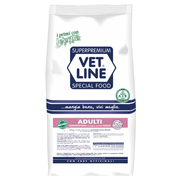 Vet Line Secco Monoproteico Cane Adult Maiale - 12,5 Kg 3 Vet Line Secco Monoproteico Cane Adult Maiale - 12,5 Kg
