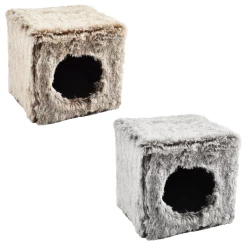 Cuccetta Cubo Poilu Bobby Super Soffice Croci - Grigio Melange - 38x38x38 Cm