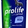 Prolife Lifestyle Cane Mature Mini 100 Gr - Pesce Bianco 2 Prolife Lifestyle Cane Mature Mini 100 Gr - Pesce Bianco -negozio di articoli per gatti prolife lifestyle mature mini con pesce e riso da 100g 600x600 1